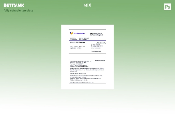 Модерен стил на САД Њу Јорк EmblemHealth здравствен сертификат за картичка Шабло